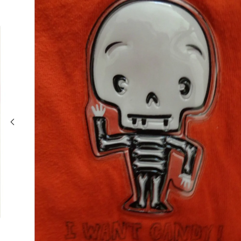 Toddler BoyPuffy Skeleton Shirt Size 18 - 24 Months Orange Halloween Long Sleeve